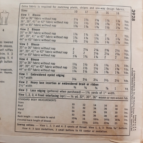 VTG 60 's SIMPLICITY BLOUSE PATTERN # 3928 - Picture 7 of 9